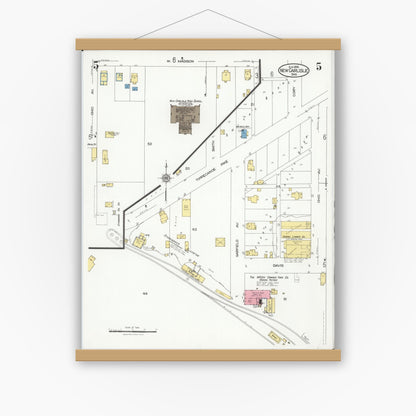 Old map wall art mockup — magnetic wood frame on white wall — Sanborn Fire Insurance Map from New Carlisle, Clarke County, Ohio (1926), Sheet #0005