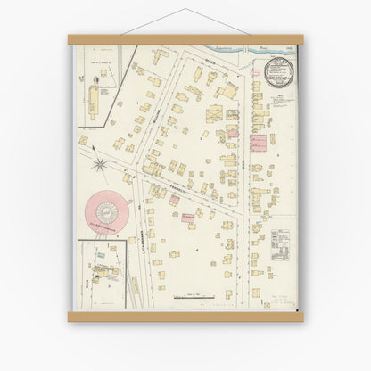 Old map wall art mockup — magnetic wood frame on white wall — Sanborn Fire Insurance Map from Hallstead, Susquehanna County, Pennsylvania (1897), Sheet #0001