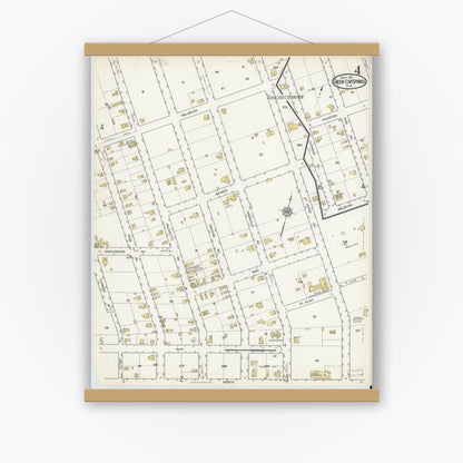Old map wall art mockup — magnetic wood frame on white wall — Sanborn Fire Insurance Map from Green Cove Springs, Clay County, Florida (1917), Sheet #0004
