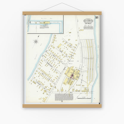 Old map wall art mockup — magnetic wood frame on white wall — Sanborn Fire Insurance Map from Sault Sainte Marie, Chippewa County, Michigan (1897), Sheet #0018