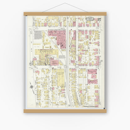 Old map wall art mockup — magnetic wood frame on white wall — Sanborn Fire Insurance Map from Steubenville, Jefferson County, Ohio (1913), Sheet #0027