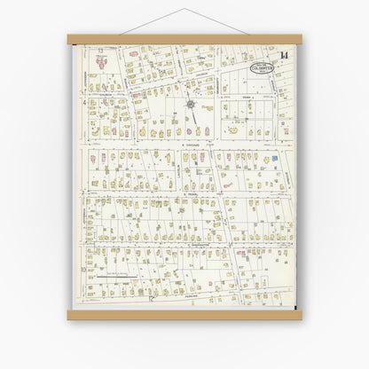 Old map wall art mockup — magnetic wood frame on white wall — Sanborn Fire Insurance Map from Coldwater, Branch County, Michigan (1914), Sheet #0014