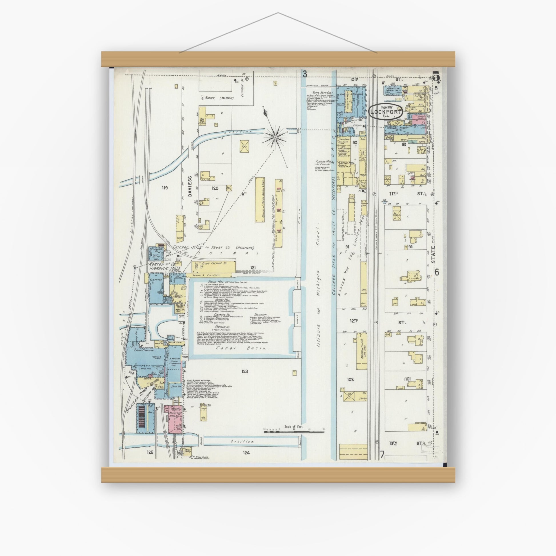 Old map wall art mockup — magnetic wood frame on white wall — Sanborn Fire Insurance Map from Lockport, Will County, Illinois (1897), Sheet #0005