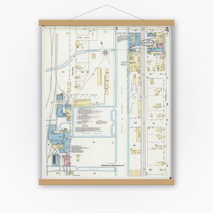 Old map wall art mockup — magnetic wood frame on white wall — Sanborn Fire Insurance Map from Lockport, Will County, Illinois (1897), Sheet #0005