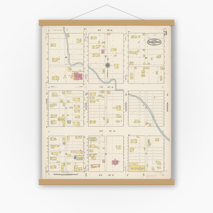 Old map wall art mockup — magnetic wood frame on white wall — Sanborn Fire Insurance Map from Grand Rapids, Itasca County, Minnesota (1922), Sheet #0003