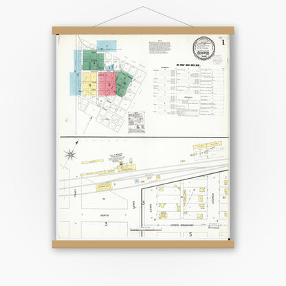 Old map wall art mockup — magnetic wood frame on white wall — Sanborn Fire Insurance Map from Audubon, Audubon County, Iowa (1901), Sheet #0001