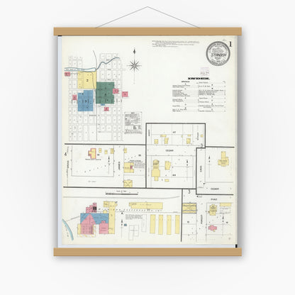 Old map wall art mockup — magnetic wood frame on white wall — Sanborn Fire Insurance Map from Standish, Arenac County, Michigan (1909), Sheet #0001