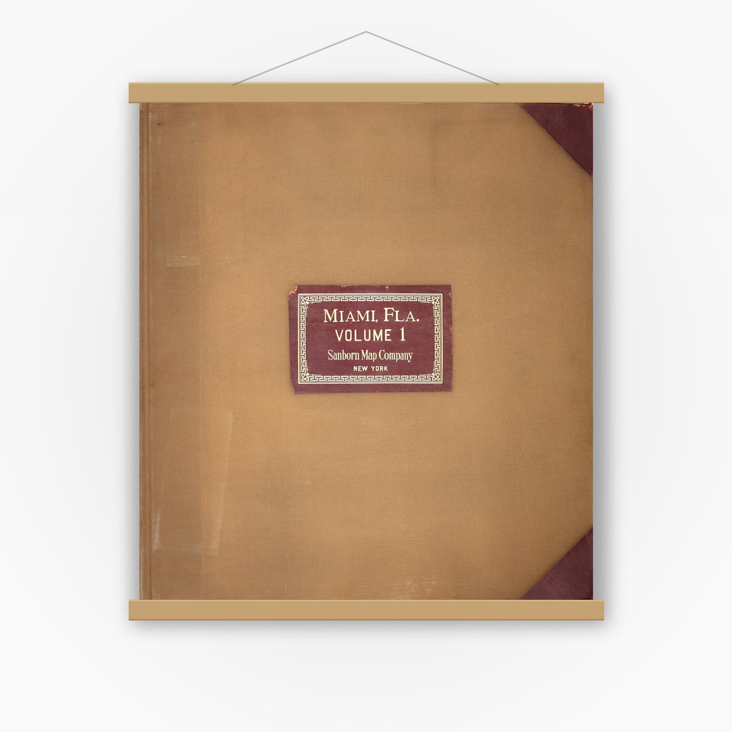 Old map wall art mockup — magnetic wood frame on white wall — Sanborn Fire Insurance Map from Miami, Dade County, Florida (1950), Sheet #0001