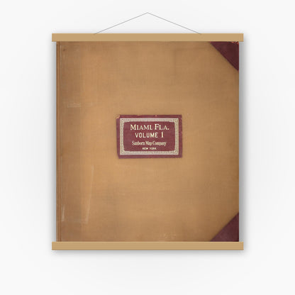 Old map wall art mockup — magnetic wood frame on white wall — Sanborn Fire Insurance Map from Miami, Dade County, Florida (1950), Sheet #0001