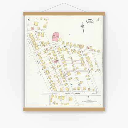 Old map wall art mockup — magnetic wood frame on white wall — Sanborn Fire Insurance Map from Irwin, Westmoreland County, Pennsylvania (1925), Sheet #0005
