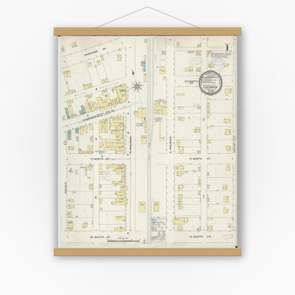 Old map wall art mockup — magnetic wood frame on white wall — Sanborn Fire Insurance Map from Chebanse, Iroquois And Kankakee County, Illinois (1898) - Complete Map Set