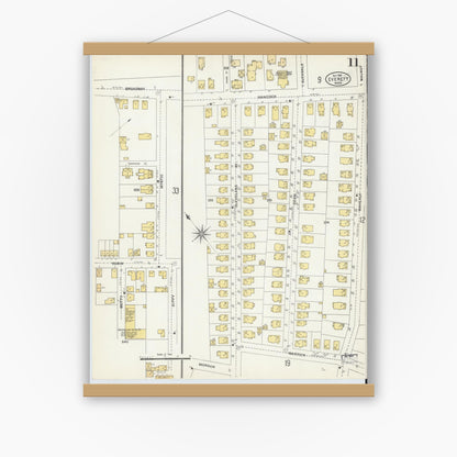 Old map wall art mockup — magnetic wood frame on white wall — Sanborn Fire Insurance Map from Everett, Middlesex County, Massachusetts (1903), Sheet #0011