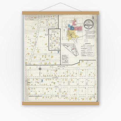 Old map wall art mockup — magnetic wood frame on white wall — Sanborn Fire Insurance Map from Brooksville, Hernando County, Florida (1917), Sheet #0001