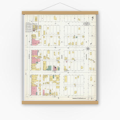 Old map wall art mockup — magnetic wood frame on white wall — Sanborn Fire Insurance Map from Morris, Stevens County, Minnesota (1902), Sheet #0004