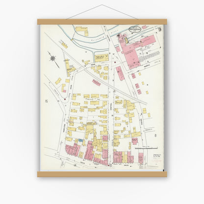 Old map wall art mockup — magnetic wood frame on white wall — Sanborn Fire Insurance Map from Southbridge, Worcester County, Massachusetts (1911), Sheet #0009