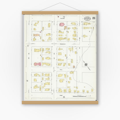 Old map wall art mockup — magnetic wood frame on white wall — Sanborn Fire Insurance Map from Red Wing, Goodhue County, Minnesota (1910), Sheet #0013