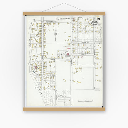 Old map wall art mockup — magnetic wood frame on white wall — Sanborn Fire Insurance Map from Petoskey, Emmet County, Michigan (1919), Sheet #0019