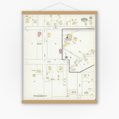 Old map wall art mockup — magnetic wood frame on white wall — Sanborn Fire Insurance Map from Bedford, Independent Cities, Virginia (1921), Sheet #0013
