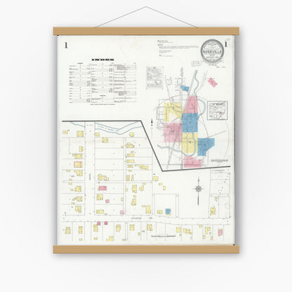 Old map wall art mockup — magnetic wood frame on white wall — Sanborn Fire Insurance Map from Roseville, Perry And Muskingum Counties, Ohio (1930), Sheet #0001