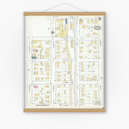 Old map wall art mockup — magnetic wood frame on white wall — Sanborn Fire Insurance Map from Austin, Mower County, Minnesota (1917), Sheet #0011