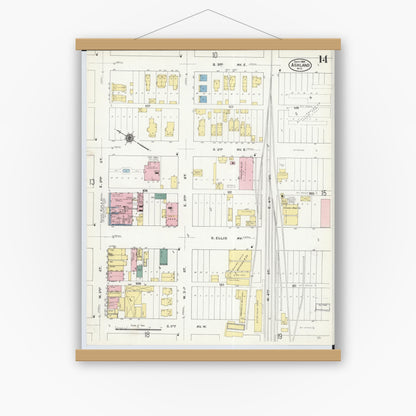 Old map wall art mockup — magnetic wood frame on white wall — Sanborn Fire Insurance Map from Ashland, Ashland County, Wisconsin (1909), Sheet #0014