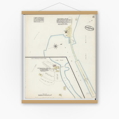 Old map wall art mockup — magnetic wood frame on white wall — Sanborn Fire Insurance Map from Cheboygan, Cheboygan County, Michigan (1884), Sheet #0008