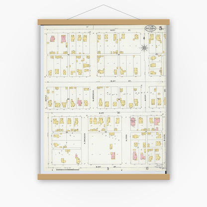 Old map wall art mockup — magnetic wood frame on white wall — Sanborn Fire Insurance Map from Delphos, Van Wert And Allen Counties, Ohio (1904), Sheet #0005