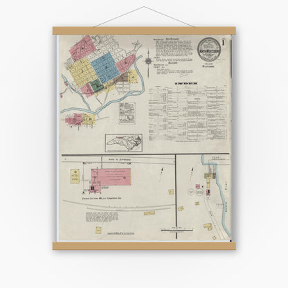 Old map wall art mockup — magnetic wood frame on white wall — Sanborn Fire Insurance Map from North Wilkesboro, Wilkes County, North Carolina (1920), Sheet #0001