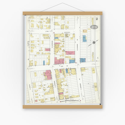 Old map wall art mockup — magnetic wood frame on white wall — Sanborn Fire Insurance Map from Munising, Alger County, Michigan (1917), Sheet #0002