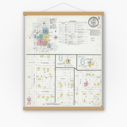 Old map wall art mockup — magnetic wood frame on white wall — Sanborn Fire Insurance Map from Aurora, Lawrence County, Missouri (1902) - Complete Map Set