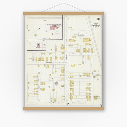 Old map wall art mockup — magnetic wood frame on white wall — Sanborn Fire Insurance Map from Woodbury, Gloucester County, New Jersey (1902), Sheet #0010