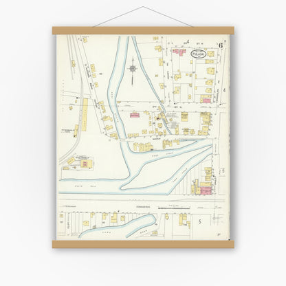 Old map wall art mockup — magnetic wood frame on white wall — Sanborn Fire Insurance Map from Pulaski, Pulaski County, Virginia (1913), Sheet #0006