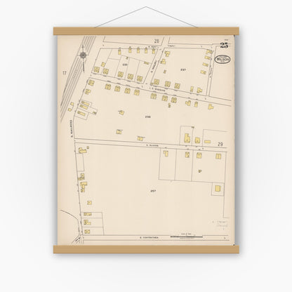 Old map wall art mockup — magnetic wood frame on white wall — Sanborn Fire Insurance Map from Wilson, Wilson County, North Carolina (1922), Sheet #0025
