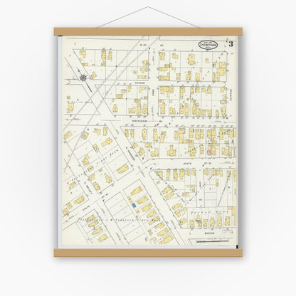 Old map wall art mockup — magnetic wood frame on white wall — Sanborn Fire Insurance Map from Cheboygan, Cheboygan County, Michigan (1915), Sheet #0003