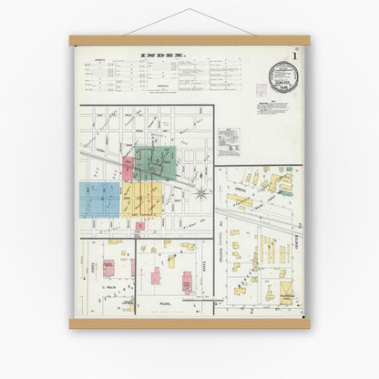 Old map wall art mockup — magnetic wood frame on white wall — Sanborn Fire Insurance Map from Geneseo, Henry County, Illinois (1901) - Complete Map Set