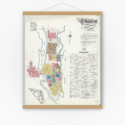 Old map wall art mockup — magnetic wood frame on white wall — Sanborn Fire Insurance Map from Saint Augustine, Saint John's County, Florida (1917) - Complete Map Set