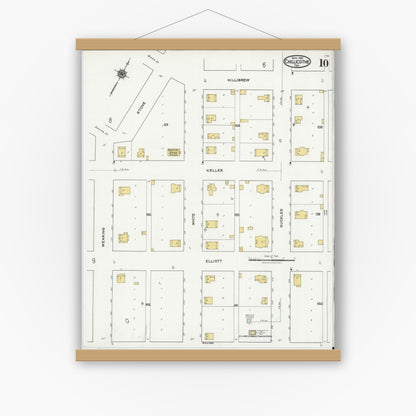 Old map wall art mockup — magnetic wood frame on white wall — Sanborn Fire Insurance Map from Chillicothe, Hardeman County, Texas (1921), Sheet #0010