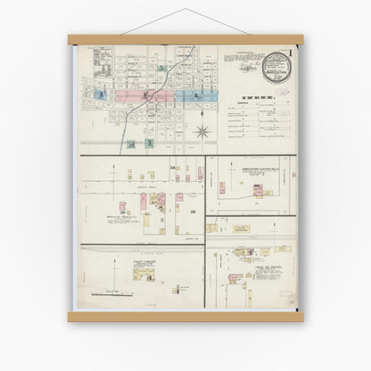 Old map wall art mockup — magnetic wood frame on white wall — Sanborn Fire Insurance Map from Mascoutah, Saint Clair County, Illinois (1888), Sheet #0001