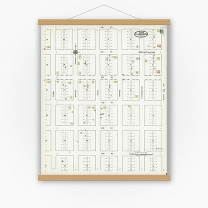 Old map wall art mockup — magnetic wood frame on white wall — Sanborn Fire Insurance Map from Clarendon, Donley County, Texas (1921), Sheet #0011