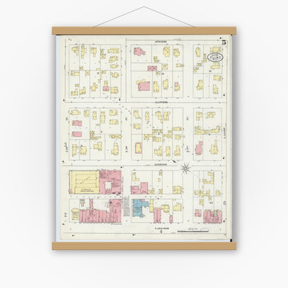 Old map wall art mockup — magnetic wood frame on white wall — Sanborn Fire Insurance Map from Flint, Genesee County, Michigan (1898), Sheet #0005