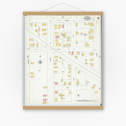 Old map wall art mockup — magnetic wood frame on white wall — Sanborn Fire Insurance Map from Fremont, Sandusky County, Ohio (1904), Sheet #0008