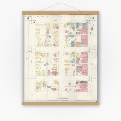 Old map wall art mockup — magnetic wood frame on white wall — Sanborn Fire Insurance Map from Michigan City, La Porte County, Indiana (1948), Sheet #0004