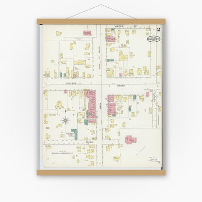 Old map wall art mockup — magnetic wood frame on white wall — Sanborn Fire Insurance Map from Wadsworth, Medina County, Ohio (1893), Sheet #0002