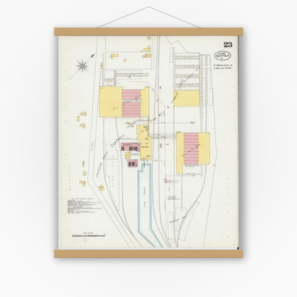 Old map wall art mockup — magnetic wood frame on white wall — Sanborn Fire Insurance Map from Suffolk, Independent Cities, Virginia (1903), Sheet #0023