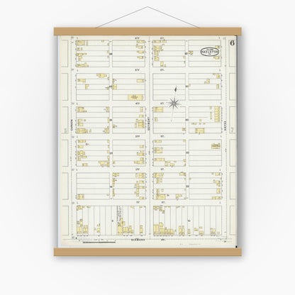 Old map wall art mockup — magnetic wood frame on white wall — Sanborn Fire Insurance Map from Hazleton, Luzerne County, Pennsylvania (1895), Sheet #0006