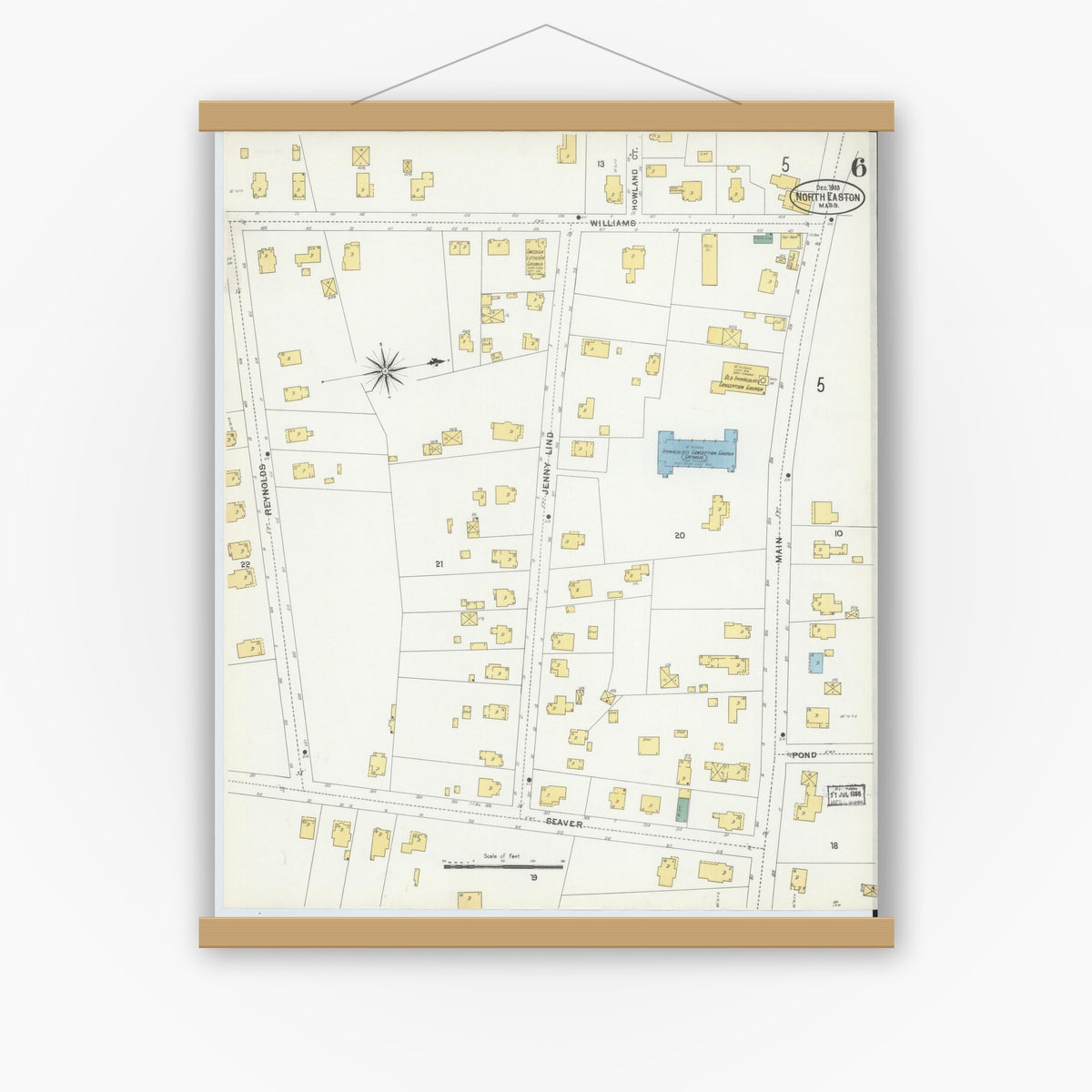 Old map wall art mockup — magnetic wood frame on white wall — Sanborn Fire Insurance Map from North Easton, Bristol County, Massachusetts (1903), Sheet #0006