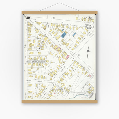 Old map wall art mockup — magnetic wood frame on white wall — Sanborn Fire Insurance Map from Elyria, Lorain County, Ohio (1925), Sheet #0020