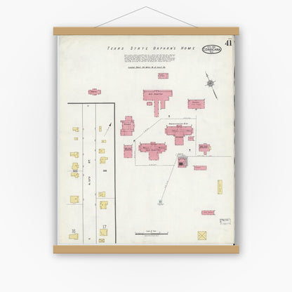 Old map wall art mockup — magnetic wood frame on white wall — Sanborn Fire Insurance Map from Corsicana, Navarro County, Texas (1921), Sheet #0041