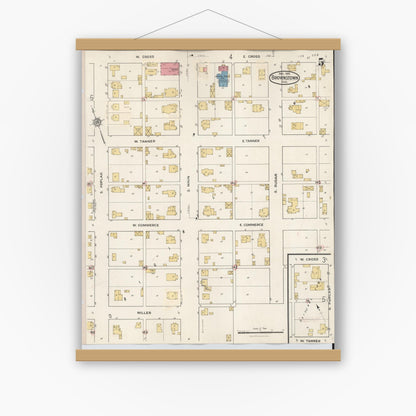 Old map wall art mockup — magnetic wood frame on white wall — Sanborn Fire Insurance Map from Brownstown, Jackson County, Indiana (1933), Sheet #0005