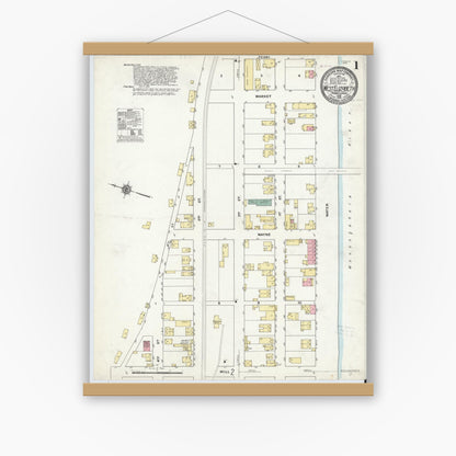 Old map wall art mockup — magnetic wood frame on white wall — Sanborn Fire Insurance Map from West Elizabeth, Allegheny County, Pennsylvania (1910) - Complete Map Set